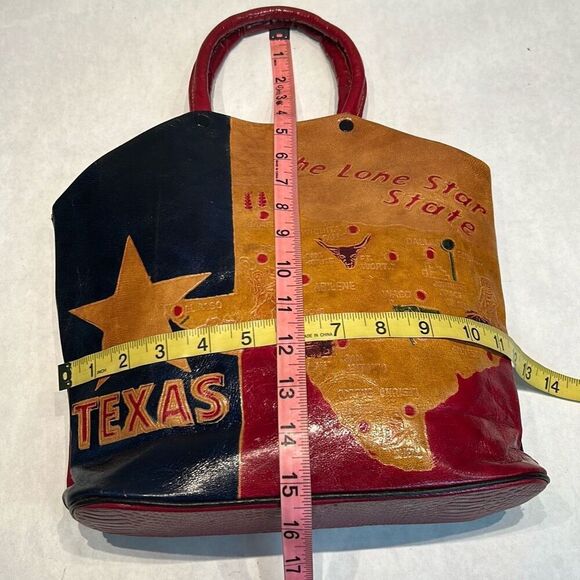 Vtg Texas Lone Star State Leather Handbag TX Flag Stamped Tooled Cities - Picture 8 of 10